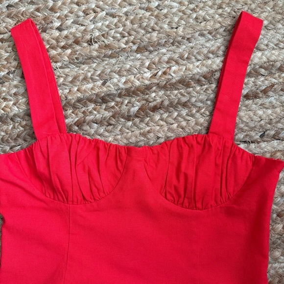 WAYF Medium Red Patricia Ruched Cup Sheath Minidress Linen blend - Picture 2 of 6